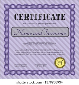 Violet Certificate template. Modern design. Customizable, Easy to edit and change colors. With linear background. 