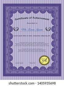 Violet Certificate template. Money design. Customizable, Easy to edit and change colors. With guilloche pattern. 