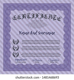 Violet Certificate template. Money design. With background. Detailed. 