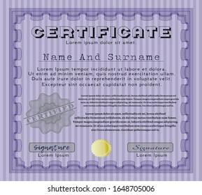 Violet Certificate template. Money design. With background. Vector illustration. 