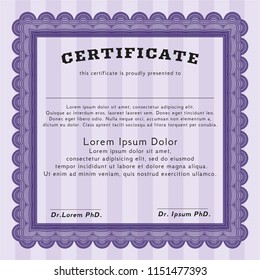 Violet Certificate template. Money Pattern design. With great quality guilloche pattern. Detailed. 