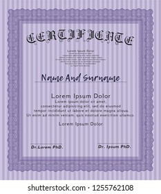 Violet Certificate template. Money Pattern. Customizable, Easy to edit and change colors. With guilloche pattern. 
