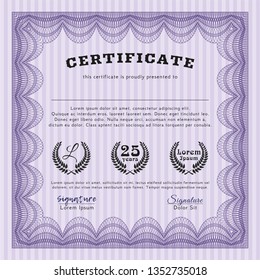 Violet Certificate template. Money Pattern. Vector illustration. Printer friendly. 