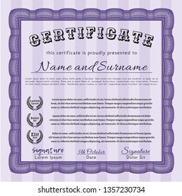Violet Certificate template. Money style design. With complex linear background. Customizable, Easy to edit and change colors. 