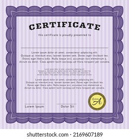 Violet Certificate template.  Money style design.  With complex linear background.   