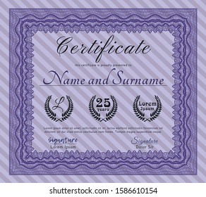 Violet Certificate template. Nice design. Vector illustration. With complex background. 
