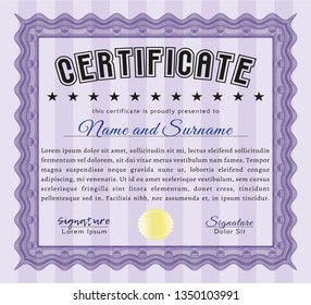 Violet Certificate template. Perfect design. Customizable, Easy to edit and change colors. With great quality guilloche pattern. 