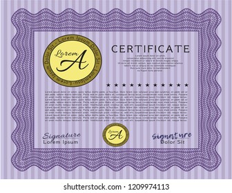 Violet Certificate template. With quality background. Vector illustration. Money design. 