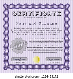 Violet Certificate template. With quality background. Modern design. Detailed. 