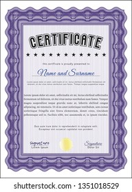 Violet Certificate template. With quality background. Beauty design. Vector illustration. 