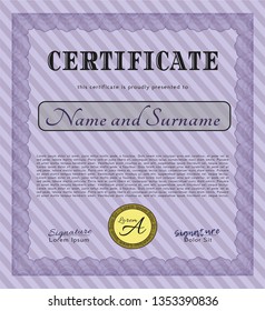 Violet Certificate template. With quality background. Detailed. Sophisticated design. 