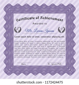 Violet Certificate template. Retro design. With guilloche pattern and background. Customizable, Easy to edit and change colors. 