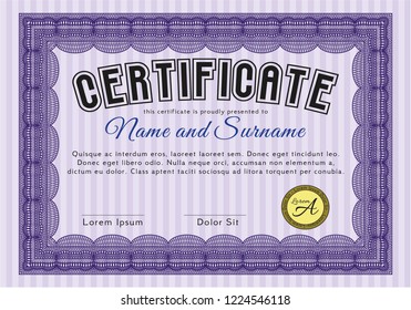 Violet Certificate template. Retro design. Detailed. Easy to print. 