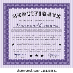 Violet Certificate template. Sophisticated design. With background. Customizable, Easy to edit and change colors. 