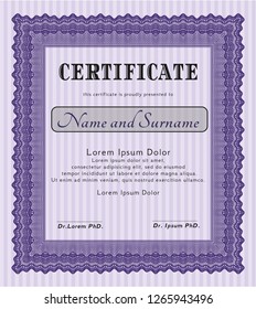 Violet Certificate template. Sophisticated design. With complex background. Vector illustration. 
