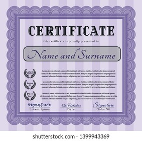 Violet Certificate template. Sophisticated design. Customizable, Easy to edit and change colors. Easy to print. 