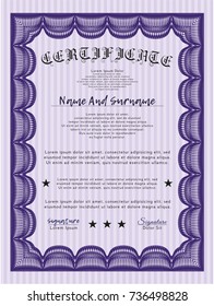 Violet Certificate template. Sophisticated design. Detailed. Printer friendly. 
