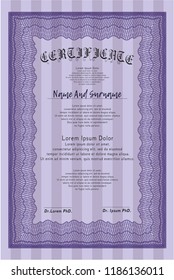 Violet Certificate template. Superior design. Printer friendly. Detailed. 