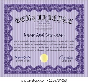Violet Certificate template. Superior design. Customizable, Easy to edit and change colors. With linear background. 