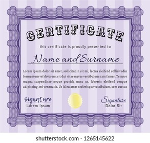 Violet Certificate template. Superior design. Detailed. With guilloche pattern. 