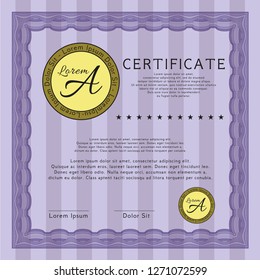 Violet Certificate template. Superior design. Customizable, Easy to edit and change colors. With linear background. 