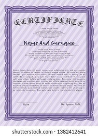 Violet Certificate template. Superior design. With background. Detailed. 