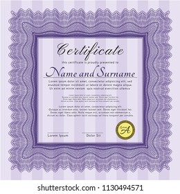 Violet Certificate template. Vector illustration. With guilloche pattern and background. Beauty design. 