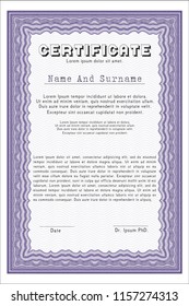 Violet Certificate template. Vector illustration. With great quality guilloche pattern. Money Pattern design. 