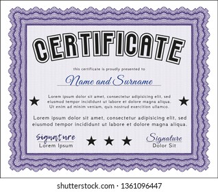 Violet Certificate template. Vector illustration. With quality background. Superior design. 