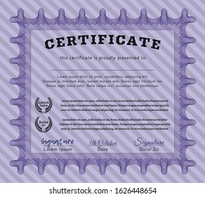 Violet Certificate template. Vector illustration. Easy to print. Cordial design. 