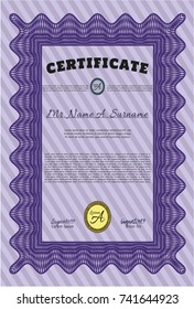 Violet Certificate template. Vector illustration. With complex background. Perfect design. 
