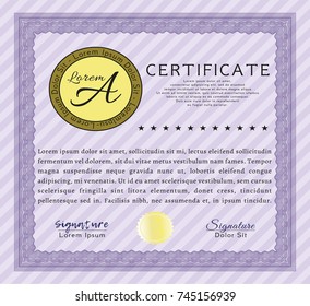 Violet Certificate template. Vector illustration. Easy to print. Money Pattern design. 