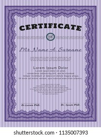 Violet Certificate. Vector illustration. Easy to print. Beauty design. 