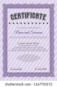 Violet Certificate. Vector illustration. Easy to print. Sophisticated design. 