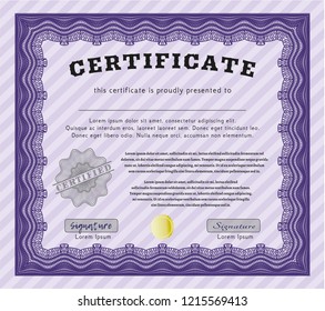 Violet Certificate. Vector illustration. With great quality guilloche pattern. Lovely design. 