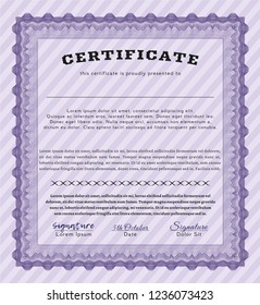Violet Certificate. Vector illustration. With guilloche pattern and background. Perfect design. 