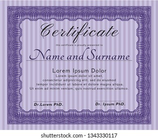 Violet Certificate. Vector illustration. With guilloche pattern. Elegant design. 