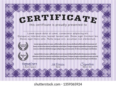 Violet Certificate. Vector illustration. With guilloche pattern and background. Money Pattern. 