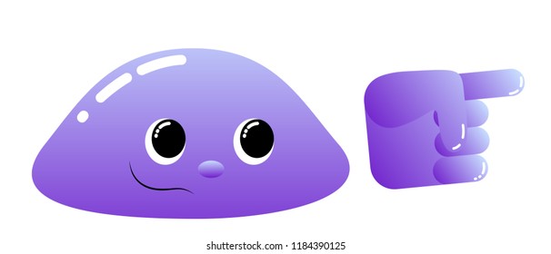 Violet character and left hand with forefinger