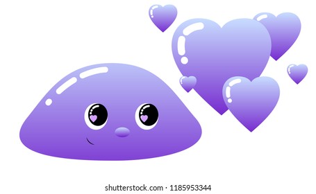 Violet character in love with hearts on white background