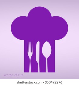 Violet Chef hat with fork, spoon and knife inside