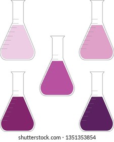 Violet chemistry bottle set clip art, lilac laboratory vector illustration