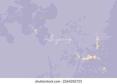 fondo floral violeta chic con motivos florales botánicos y tacto de lámina dorada en paleta de color lila púrpura