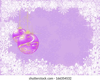 Violet christmas background with snowflakes and balls