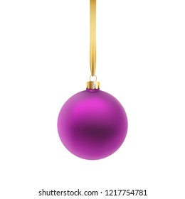 Violet Christmas ball, isolated on white background. Vector illustration.