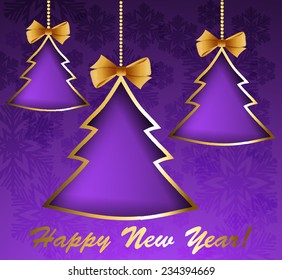Violet Christmas card with Christmas tree