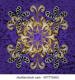 Violet Christmas frame with abstract snowflakes and dots on colorful background. Vector illustration with grunge and doodles elements.