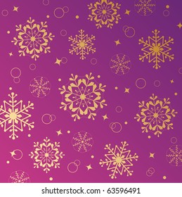 Violet christmas pattern with golden snowflakes