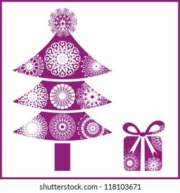 violet christmas tree and gift