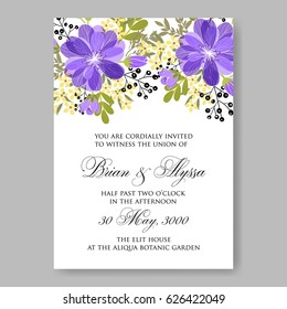 Violet chrysanthemum wedding invitation vector template